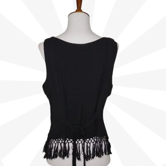 Fabulous Black Embroidered Fringe Scoop Neck Cropped Pullover Tank Top Size M - Picture 2 of 7